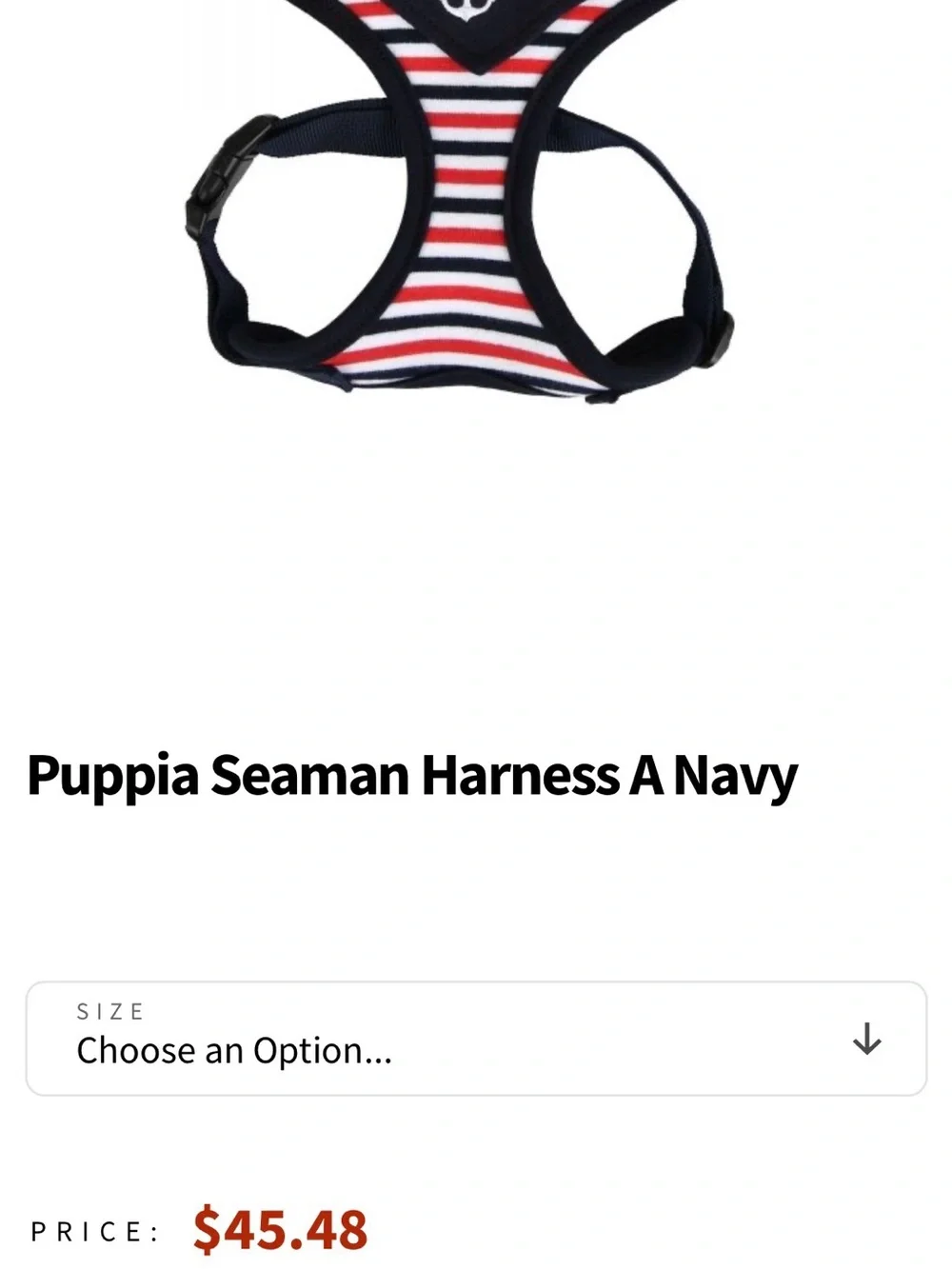 Puppia Navy Red White Striped Dog Harness with Anchor Accent